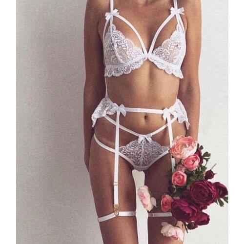 2021 Sexy Lingerie Set Lace Hollow Out Sexy Bra + Brief Sexy See-through Lingeries for Ladies Honeymoon Exotic Sets Sleepwear