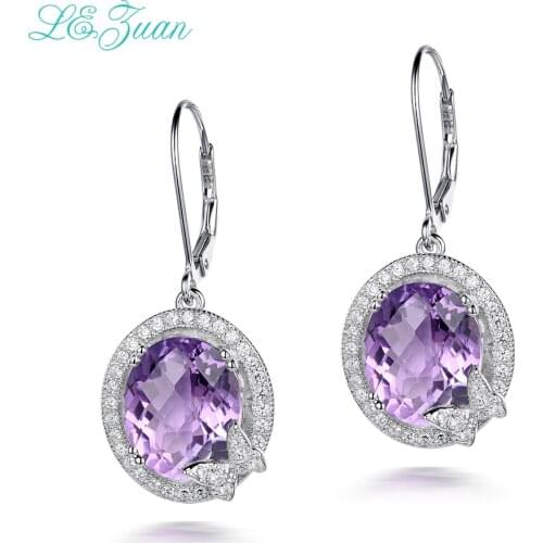 L&zuan Checkerboard Cut 8.48ct Natural Amethyst Gemstone Earrings For Women Real 925 Sterling Silver Luxury Jewelry E0058-W06