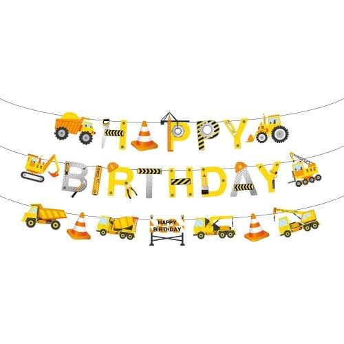 Cartoon Car Excavator Party Banners Construction Theme Happy Birthday Party Decoration Kids Birthday Party Favor Supplies