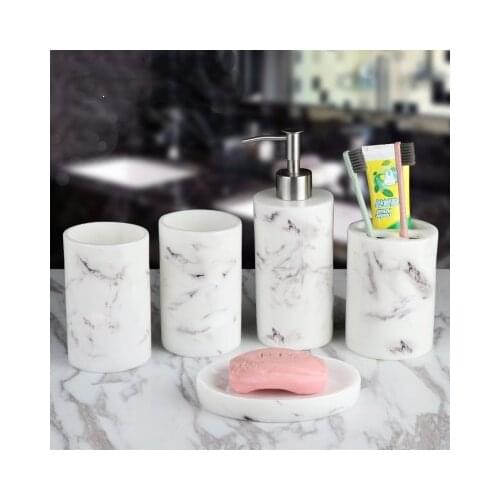 Resin Bathroom Five-piece Wash Set Nordic Sandstone Series Bathroom Kit Marble Texture Mouth Cup bathroom Accessories