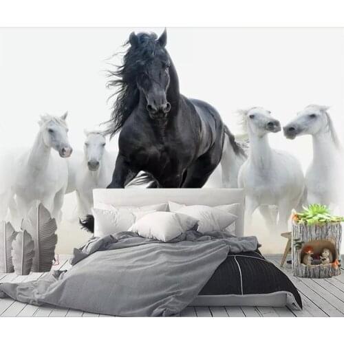 Bacal 3D wallpaper mural modern simple Benz black and white horse living room background wall paper murals home huda
