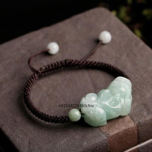 Natural Jade Emerald Pixiu Beads Tie Bracelet Adjustable Bangle Charm Jewellery Fashion Accessories Hand-Carved Man Woman Amulet
