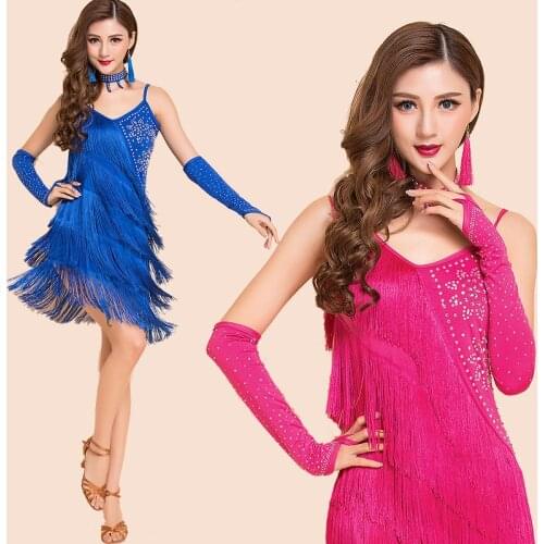 2019 latin dance costumes women salsa dancewear dance costume dresses ballroom competition dresses tango adult fringe gold sequi