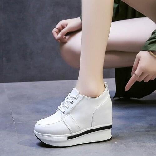 2021 Spring and Autumn New High-Heel Sneakers Pumps Height Increasing Insole Casual Lace up Shoes