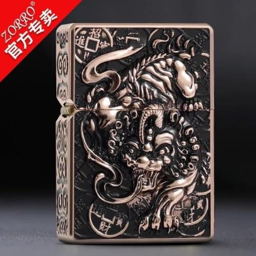 The New ZORRO Brand Pure Copper Five-Sided Carved Windproof Kerosene Lighter Lucky Pixiu For Gift Collection