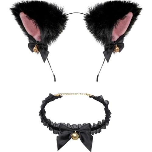 1 Set Sex Adorable Cosplay Cat Ear Hair Hoop Headband Necklace Collar for Girl