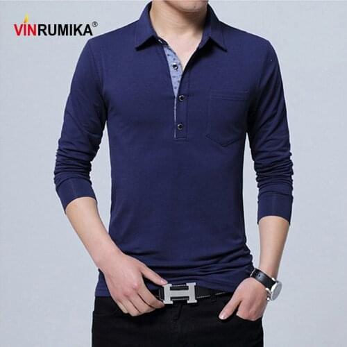 Plus Size M-5XL Mens Spring Casual Brand Cotton Gray Long Sleeve T-shirts Autumn Man Turn Down Collar T-shirt Blue Tees Tops