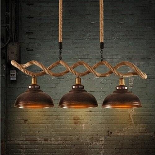 Hemp Rope Loft Style Pendant Lights 3*E27 LED Edison Bulb Industrial Vintage Hanglamp Fixtures Pendant Lamp Luminaire Suspension