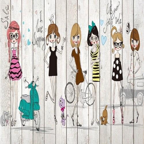 Custom 3d mural Fashion girl wooden background wall restaurant clothing store wallpaper corridor custom mural