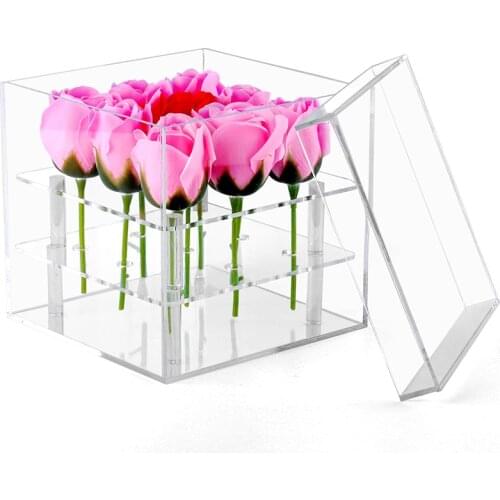 New Fashion Clear Acrylic Rose Flower Box Makeup Organizer Cosmetic Tools Holder Flower Gift Box For Girlfriend Wife With Cover