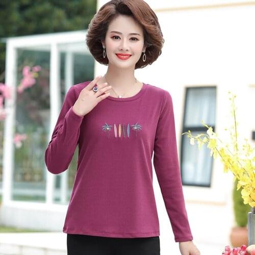 Embroidery Pullovers Women O-neck T-shirt Fashion Spring Long Sleeve Female Tee Autumn Korean Soft Basic Tee Tops 5XL