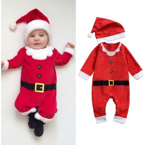 FOCUSNORM 2pcs Baby Girls Boys Christmas Romper Hats Outfits 0-24M Long Sleeve Pattern Pattern Autumn Jumpsuits