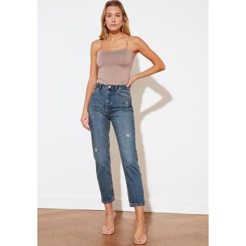 Trendyol Ripped Detailed High Bel Mom Jeans TWOSS21JE0579