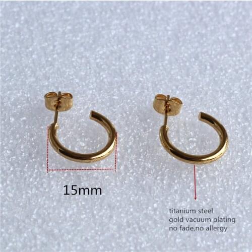 Titanium 316L Stainless Steel IP Planting Stud Earrings C Shape 15mm Gold Vacuum Plating No Fade Allergy Free Fashion Jewelry