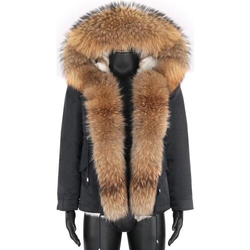 Rabbit Fur Coat Parkas Lining Mens Overcoat High Quality Real Fur Natural Raccon Fur Collar Winter for Men Style Hooded Material
