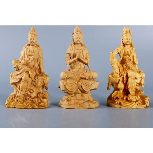 Boxwood 10cm Guanyin Sculpture Wood Carvings Buddha Statue Worship Collection Home Decor