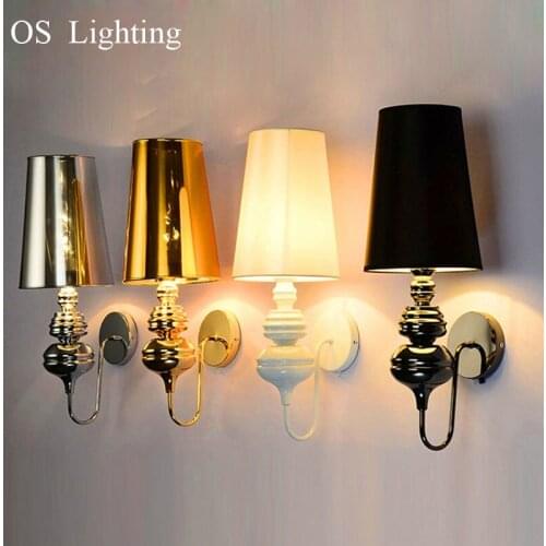 Modern Guard Wall Lamps European Style Bedroom Bedside Corridor Study Lights E27 Hand Cloth Lampshade Silver Gold