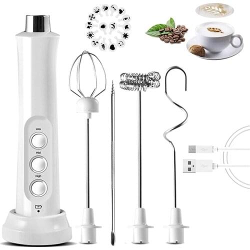 USB Electric Milk Frother 3 Speeds Cappuccino Coffee Foamer 3 Whisk Handheld Egg Beater Hot Chocolate Latte Drink