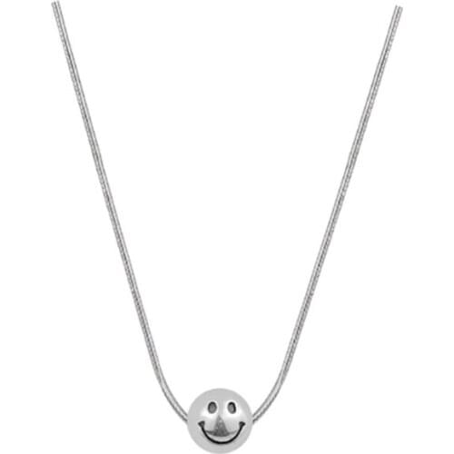 925 Sterling Silver Vintage SmilIng Face Bead Charm Choker Necklace Snake Chain For Women Necklace Wholesale Jewelry S-N525