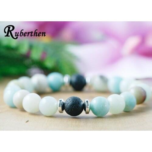 Ruberthen High Quality Amazonite Essential Oil Bracelet Lava Bead Diffuser Bracelet Boho Mala Anxiety Healing Energy Bracelet