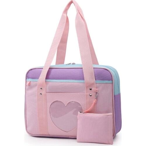 Japanese JK uniform bag cute cartoon one shoulder transparent heart handbag zipper canvas bag Kawaii Girls Gift travel bag