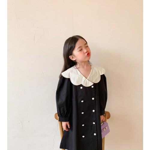 Children Skirt 2021 Spring and Autumn New Korean Version Personality Big Lapel Sweet Double Breasted Girl Dress