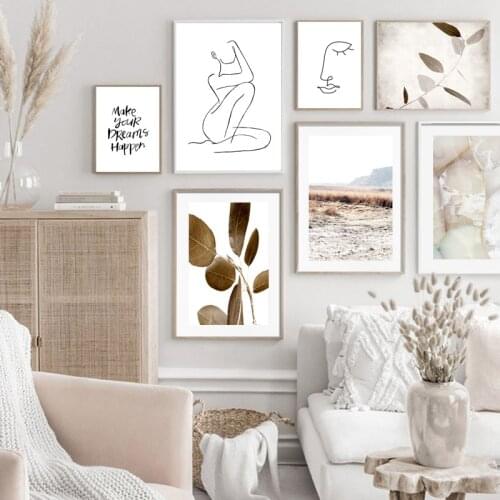 Green Plant lawn Abstract Line Girl Quote Wall Art Canvas Painting Nordic Posters And Prints Wall Pictures For Living Room Decor