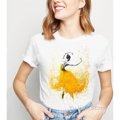 Women Watercolor Ballet Girl Casual Tops New Arrival Emerald City Dancer Art Print T-Shirt Hipster Cool Vogue T shirt Femme