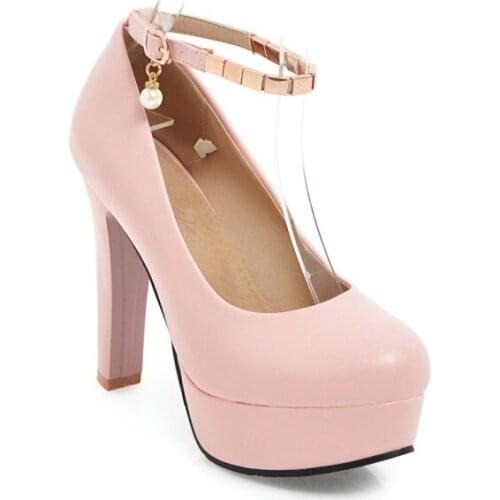 The new 2018 spring and summer new ultra high and thick with round head strap 40 18123-43 womens shoes