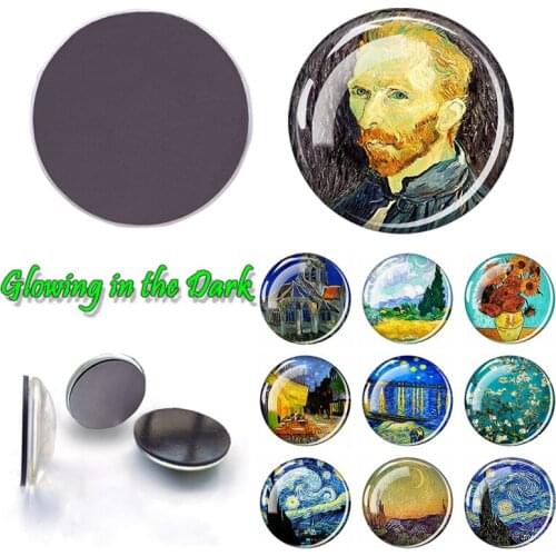 Glow In The Dark Van Gogh Starry Night Sunflower Art Souvenir 30Mm Luminous Refrigerator Magnet Home Decor