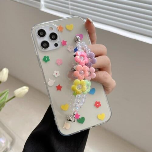 1PCS 3D Flower Wrist Bracelet Cases For iPhone 12mini 11 Pro XS MAX kawaii Cover Coque Funda For iphone X XR 7 8 Plus SE2020