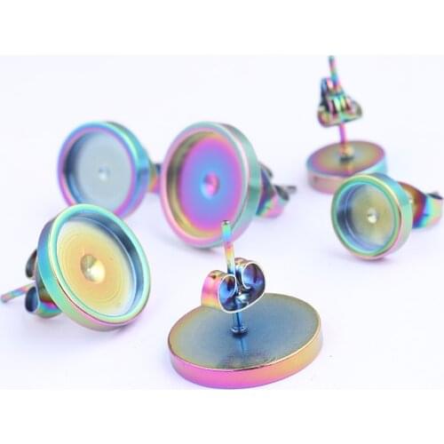 10pcs Stainless Stel Purple Stud Earring Base Blanks 6mm 8mm 10mm 12mm Cabochon Beze Setting Trays Diy Ear Posts Findings
