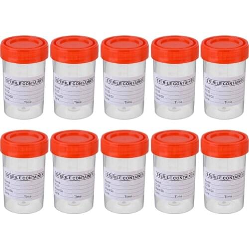 10pcs Sterile Container Cap Plastic Hospital Urine Collection Sample Bottle 60ML Container Specimen Cup Sample Bottle