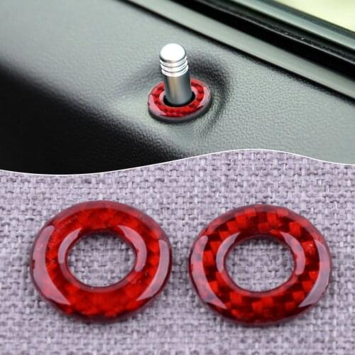 2Pcs Car Carbon Fiber Red Front Door Lock Pin Cover Trim Decor Fit for Dodge Challenger 2014 2013 2012 2011 2010 2009 2008