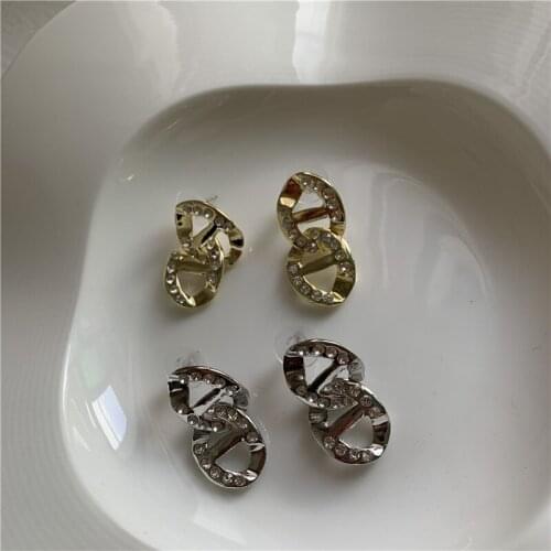 2021 New Vintage Crystal Chain Stud Earrings for Women Hiphop Jewelry Gothic Geometric Chains Earring Femme Brincos Bijoux