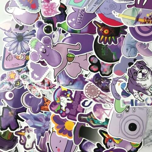 2021 waterproof 61Pcs/lot Cartoon purple series PVC For Snowboard Laptop Luggage Fridge Car- Styling Vinyl Decal Stickers