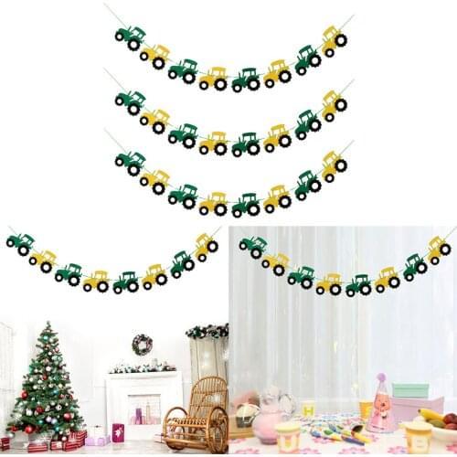 3x Lovely Tractor Car Felt Banner Pennant Kindergarten Nursery Kids Room Hanging Decor 3 Meters