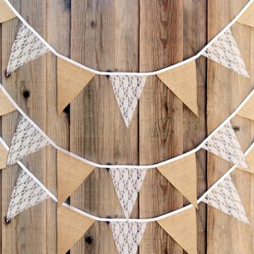 3M Bunting Banner Jute Rustic Hessian Lace Burlap Bunting Flag Wedding Party Decorating Banner Natural Burlap Ribbon