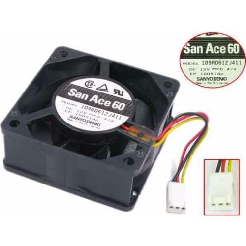 Sanyo Denki 109R0612J411 DC 12V 0.47A 60x60x25mm 3-Wire Server Cooling Fan