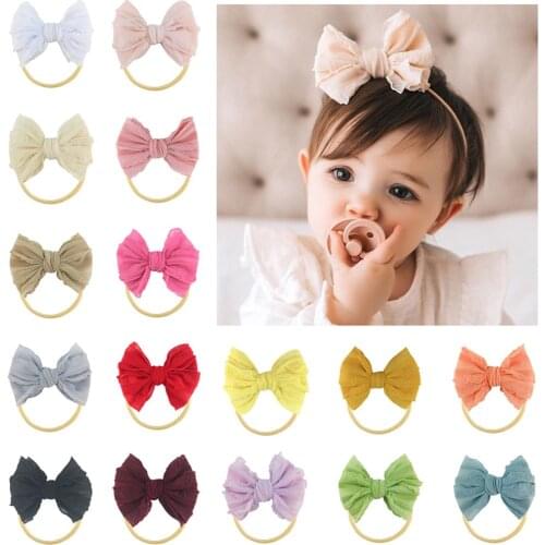 32 PCS/LOT, Infant Baby Lace Chiffon Bow Headbands, Soft Bow Nylon Headband Baby Shower Gift