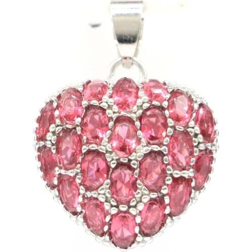 32x23mm Beautiful Hollow Heart Created Pink Raspberry Rhodolite Garnet Women Engagement Silver Pendant Eye Catching