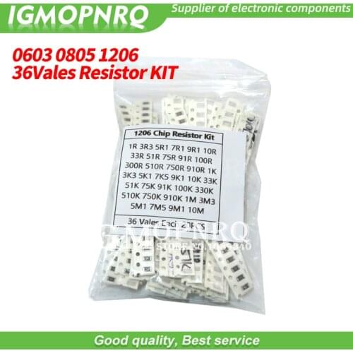 36Value * 20PCS =720PCS 0603 0805 1206 SMD Resistor Kit Assorted Kit 1 ohm- 10M ohm 10K 100K