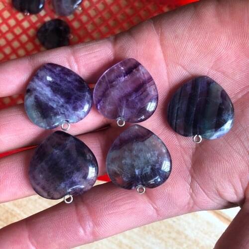 5pcs Natural Colorfull Crystal Stone 25mm Fluorite Hearts For Pendant, Gifts MXL