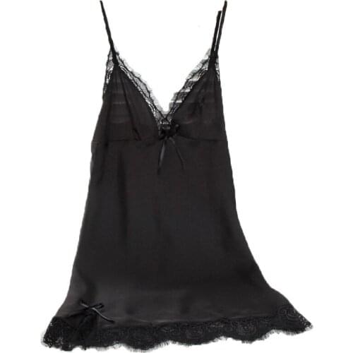 Free Shipping 2016 New Design Female Sleepwear Nightgowns Fashion Lace Silk Satin Sleeveless MINI Nightdress Sexy Temptation Hot