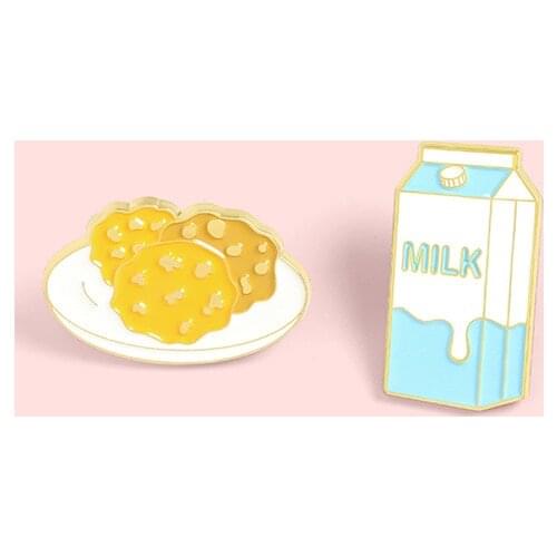 XEDZ Dim Sum Breakfast Enamel Pin Jewelry Cute Cartoon Almond Biscuit Milk Simple Fashion Badge Clothing Lapel Brooch For Women