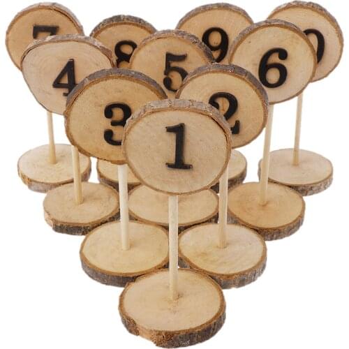 1-10 Rustic Wood Table Numbers Slices Stick Stand Base Seat Cards Decor Retro Wedding Party Supplies