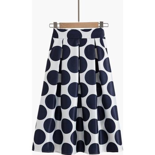 Polka Dot Print Vintage Skirts Womens Swing High Waisted with Pocket Retro Office Midi Summer Skirt 2021 Jupe Femme A-Line