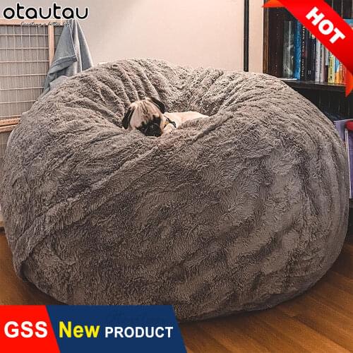 Dropshipping 7ft 220cm Giant Fur Lazy Sofa Bed Pouf Cover Bean Bag Couch Corner Seat Velvet Lump Puff Living Room Furniture