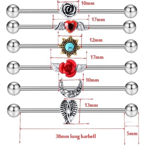 Fanpeijy 14G Surgical Stainless Steel Industrial Piercing Scaffold Barbell Earring Tragus Cartialge Helix Ear Body Jewelry 6pcs