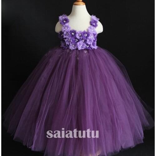 Flower fairy Girls New Year Princess Wedding Gown Kids Dresses Tutu Party Birthday Children Purple Dress Christmas Vestido